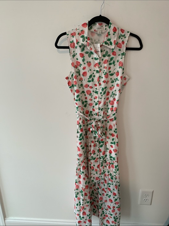 J. Crew Dresses & Skirts - J Crew Sleeveless Collared Midi shirtDress in White  Strawberry Print 2 NWT